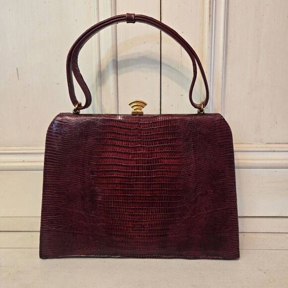 Vintage Palizzio Red Lizard Leather Bag Purse 1940s